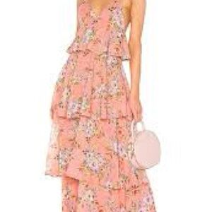 House of Harlow 1960 Peach Pink Floral Tiered Maxi Dress